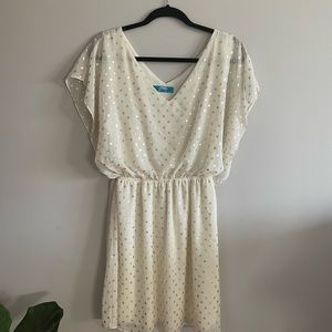 White and gold polka dot dress. Size large